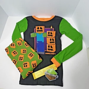 Minecraft Halloween Pajamas Set Kids Size 10 Pumpkin Zombie Sleepwear Gaming - Picture 1 of 13