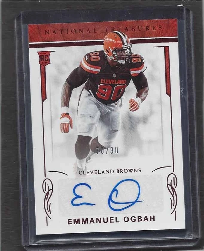 EMMANUEL OGBAH 2016 NATIONAL TREASURES RED JERSEY NUMBER ROOKIE AUTO RC #D 70/90 - Image 1 of 1