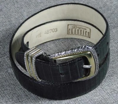 Brighton Black Croc/Gator Pattern Belt S/28 Gold & Silver Vintage 4B703 - Image 1 of 4