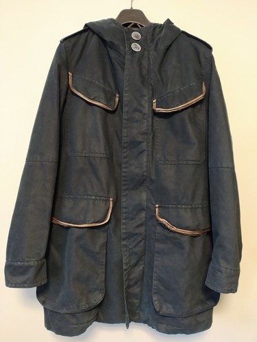 Thomas Burberry giacca uomo media nera cappotto cappuccio sherpa foderato parka Y2K