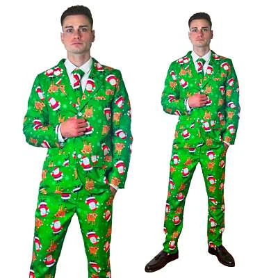 SOWEST Christmas Suit Santa Reindeer Funny Patterned Fancy Dress Costume 3 Piece Mens
