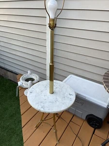 Vintage Floor Pole Table Lamp Marble From Italy Table Brass - Picture 1 of 14