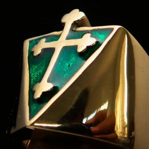 CROSS RING, MENS BIKER RING, COPTIC CROSS RING, ROSE CROSS RING, GREEN SIZE 11 - Picture 1 of 7
