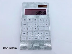 Blingustyle Sparkly Silver Crystal Digits Dual Power Calculator for home/office - Picture 1 of 9