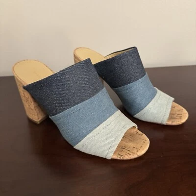 Sandalia de corcho Marc Fisher Preena Mule azul denim punta abierta talla 7,5 Foto 1 de 4