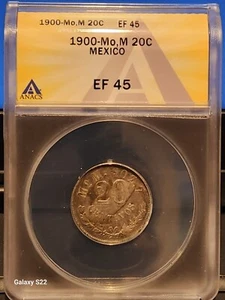 1900-Mo, M 20C Mexico 20 Centavos Silver - ANACS EF45 (Very Nice Toning) - Picture 1 of 11