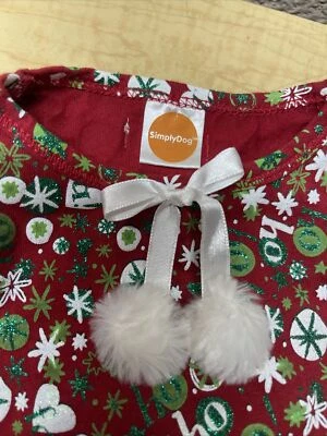 Платье для рождественской собаки Simply Dog среднего размера из поликоттона с блестящим бантом Pom Pom - Изображение 1 из 4
