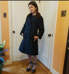 VTG Stratton 60s JACKIE O Mink & Wool Cocktail Coat Petite M Couture Details - Picture 1 of 12
