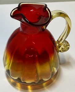 Hand Blown Amberina Art Glass Applied Handle Pitcher 6” Excellent Used Condition - Picture 1 of 7