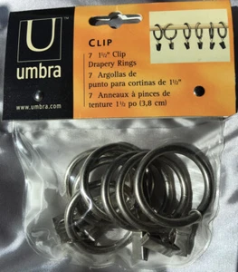 UMBRA 1.5” Curtain Drapery Metal Clip Rings PEWTER Color 7-pc NEW - Picture 1 of 4