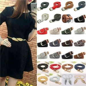 LadiesWomen Belt Elastic Weave Braided Dress Jeans Waistband Casual Waist Belts - Picture 1 of 34