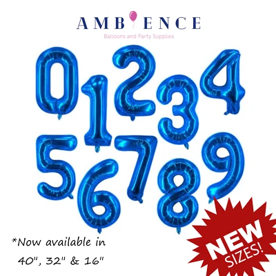 Royal Blue Number Balloons Air Helium Foil Birthday Party 40" 32" 16" 0123456789