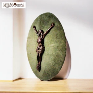 Antique Large Burnished Brass Crucifix on Wood Panel fo - Picture 1 of 3