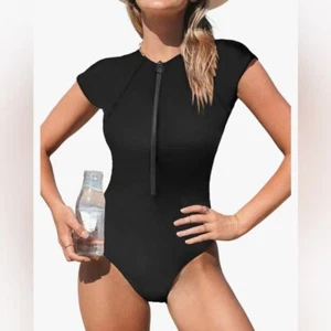 NUEVO CUPSHE 1 pieza traje de baño cuello falso cremallera manga corta traje de baño S 4/6 - Imagen 1 de 7