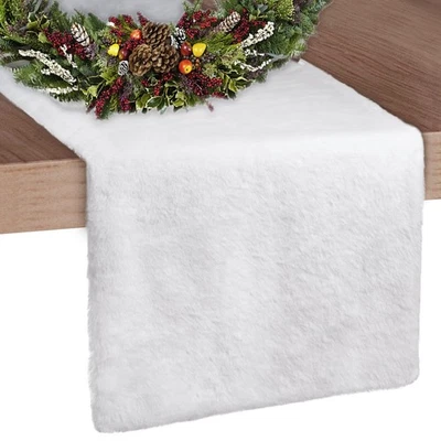 Christmas Table Runner, Faux Fur Table Runner Winter Snowy Soft Elegant White... - Image 1 of 4
