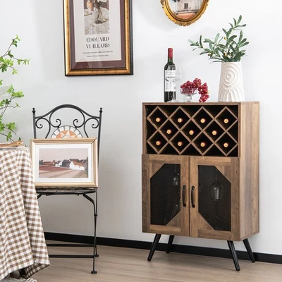 Industrial Wine Bar Cabinet Kitchen Sideboard with Wine Rack & Glass Holders - Image 1 of 4
