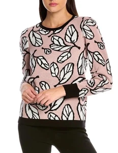 Anne Klein Puff Sleeve Sweater Blush Pink Leaf Print Knit Size Small - Picture 1 of 7