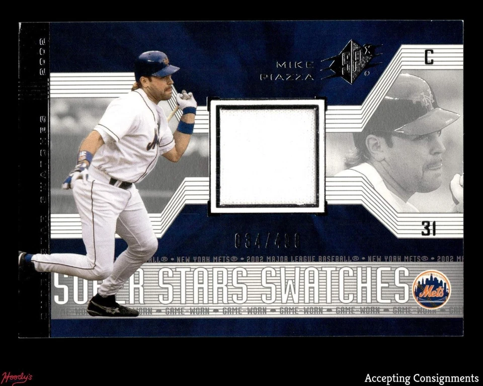 2002 SPx SuperStars Swatches Silver #174 Mike Piazza GAME USED JERSEY 034/400 - Image 1 of 2