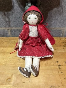 Muñeca Trapo Almohada Tela Vintage 15" Vestido Rojo y Capa Caperucita Roja Victoriana - Imagen 1 de 5