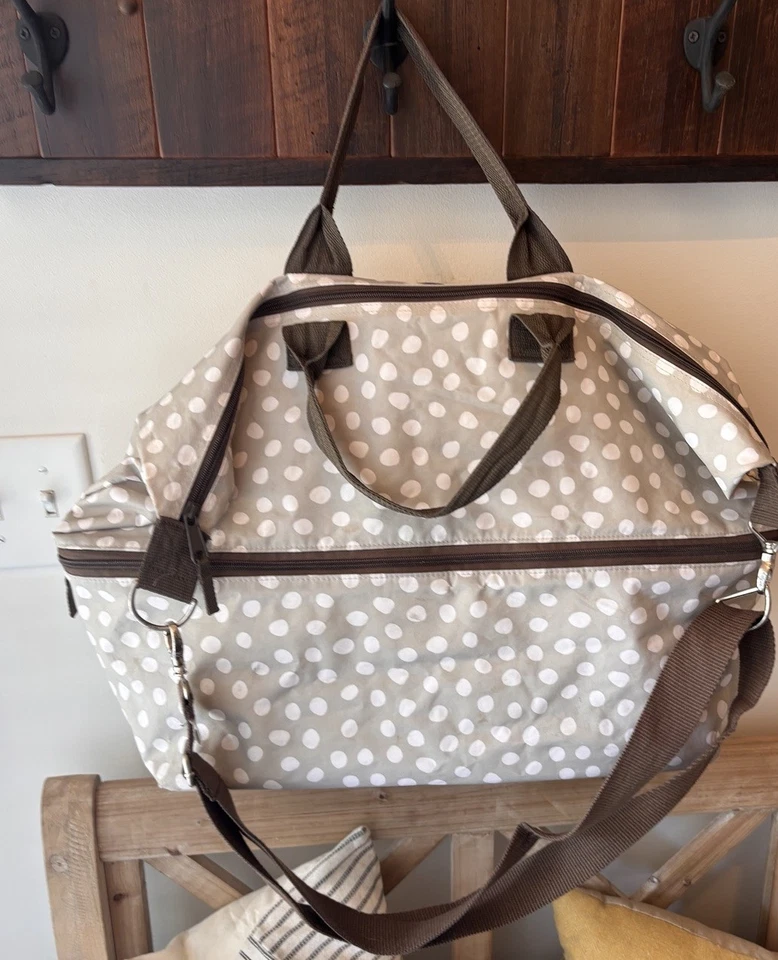 EUC Thirty-One 31 Expand-A-Tote Polka Dot Taupe Bag - Image 1 of 4