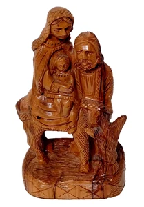Olive Wood Carving of The Holy Family Escape to Egypt  8" Vintage - Picture 1 of 5