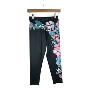 Adidas Girls Floral Print 7/8 Athletic Leggings Black Multicolor Size XL (16) - Picture 1 of 8