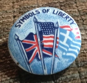 WW1 Greece UK USA Alliance Patriotic Vintage Button Pin - Picture 1 of 3