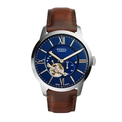 Orologio Automatico Uomo FOSSIL EVERETT ME3110 Vera Pelle Marrone Blu - Immagine 1 di 2