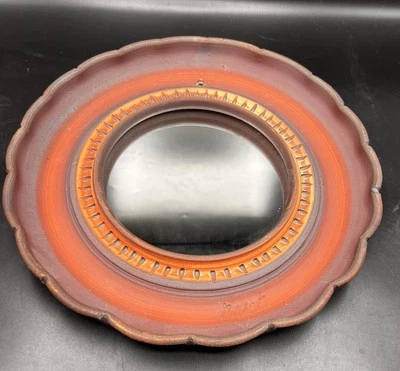 VTG Round Studio Pottery Accent Mirror BOHO Signed Wall Hanging Rustic - Image 1 of 4