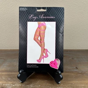 New Leg Avenue Pink Garter Leg Wrap Set Hot Pink Lingerie 100% Nylon #9142 - Picture 1 of 12