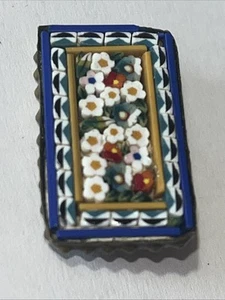 Vintage Italian Micro Mosaic Brooch, Gold Tone Metal Backing, Flowers, Floral - Picture 1 of 5