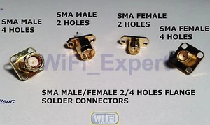 1 x SMA Stecker Buchse mit 2 oder 4 Löchern Flansch Deck Lötzinn RF Kabel Stecker USA - Bild 1 von 7