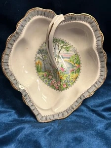 👀 Royal Albert Silver Birch Leaf Shaped Divided Candy Relish Dish With Handle👀 - Picture 1 of 2