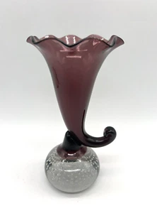 Antico vaso Cornucopia Ametista Viola a Coppia di Punti con Sfera Bullicante 7,25" T - Foto 1 di 8
