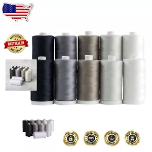 10-Piece Cotton Thread Set - 1200 Yards Monochrome Sewing Essentials for Crafts - Picture 1 of 4