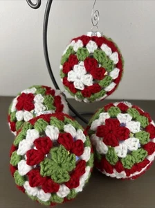 Handmade Crocheted Granny Square Christmas Ornament 5” Tall 13.5” Round Set/4 - Picture 1 of 8