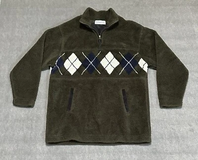 Marsh Landing Fleece Sweater Mens Small Deep Pile Shag Argyle 1/4 Zip Pullover - Изображение 1 из 4