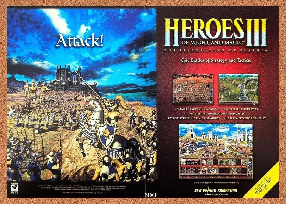 3DO Heroes Of Might And Magic III PC Original 1997 Foldout Poster 11" x 16"
