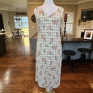 VTG Maxi Seersucker Dress Women's Size 14 Fits M 10 W&S II Check Sleeveless USA - Picture 1 of 14