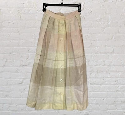 Vintage 70s/80s Chaus Plaid Skirt Neutral Pink Button-Down Petite 22” Waist - Image 1 of 4