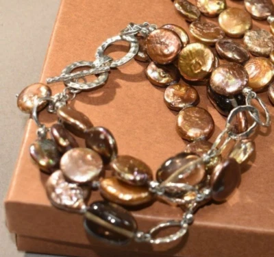 Pulsera Silpada Moneda Bronce Perla Cuarzo Ahumado Plata Esterlina B1850 Foto 1 de 4