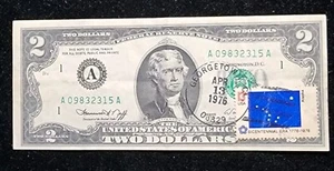 $2 DOLLAR BILL, Boston. Alaska 13c Stamp, Georgetown, CT. T8246 - Picture 1 of 10