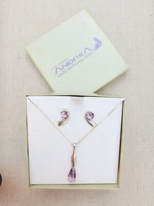 Artisan necklace/earring set sterling silver & bolivianite/ametrine Bolivia box - Picture 1 of 7