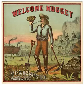 WELCOME NUGGET Caddy Kiste Etikett || T.C Williams Co., Antik - Bild 1 von 1