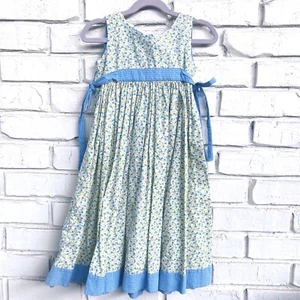 Strasburg Blue & White Floral Dress Sleeveless Sz 4 Side Bow Ditsy Easter - Picture 1 of 5