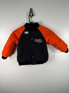 Harley Davidson Kids Boys Reversible Biker Motorcycle Jacket Black Orange Sz 4 - Picture 1 of 18
