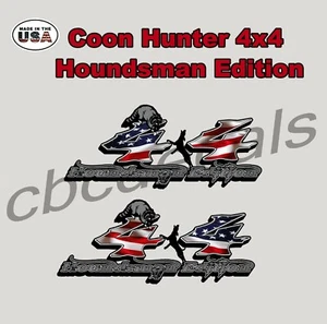 Cbcdecals- Coon Hunter Houndsman Edition 4x4 Flag Truck bed decal set of 2 - Picture 1 of 1