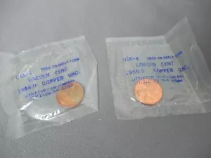 2 monedas de trigo de centavo Lincoln - 1 de 1955 S y 1 de 1944 D - Selladas - 153 - Imagen 1 de 6