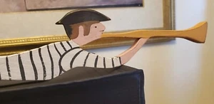 Canadian Folk Art Man  Striped Shirt Playing Horn handpainted from wood 24" lgth - Foto 1 di 6