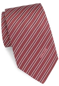 Versace Collection Bordeaux Clean Striped Italian Silk Tie 3" Wide Made in Italy - Picture 1 of 1